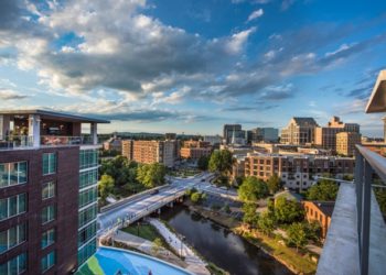 Greenville drone aerial at sunrise small